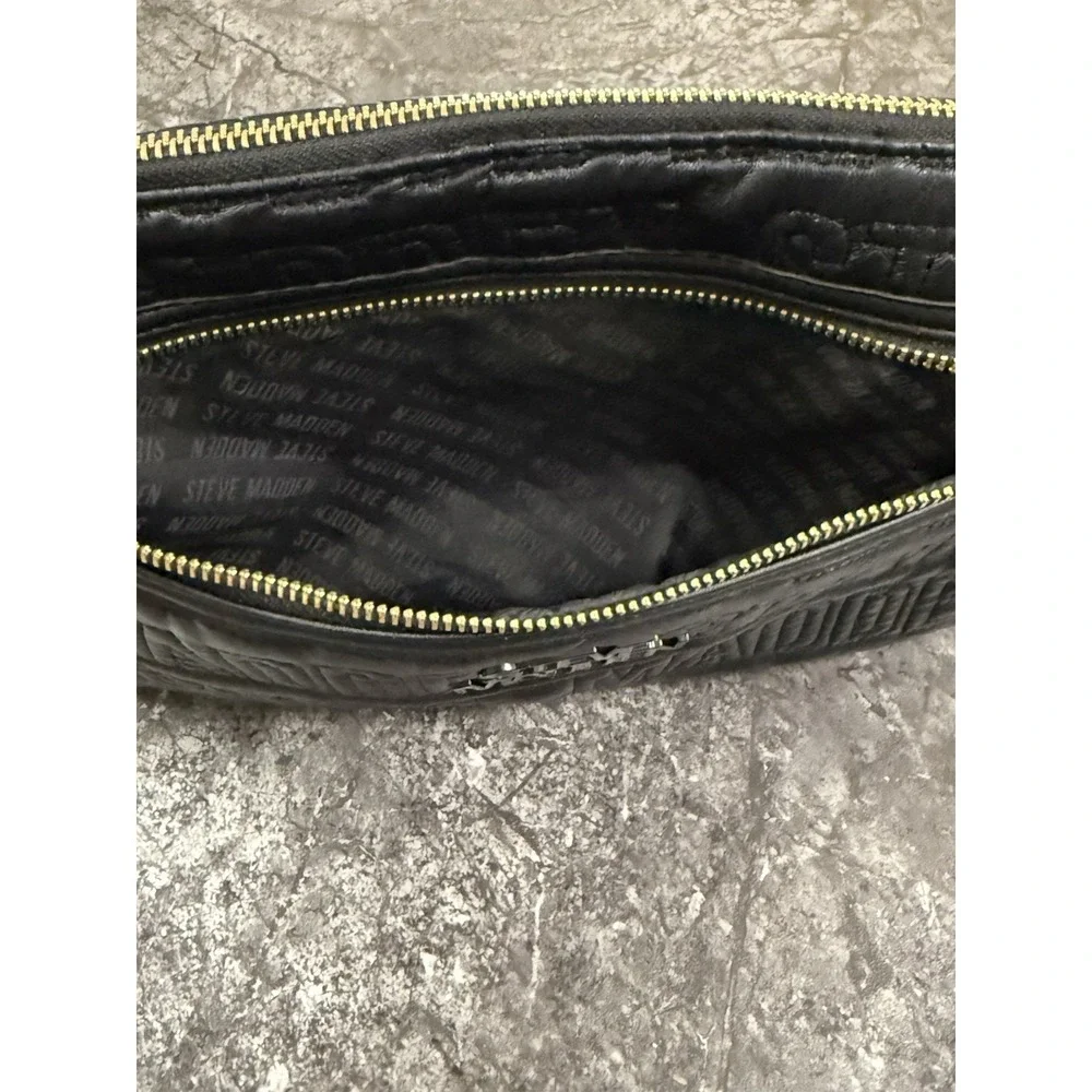 Steve Madden Black Embossed Logo Large Wristlet Clutch Bag